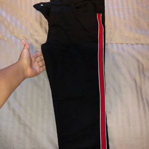ZARA DENIM BLACK JEANS WITH RED MESH SIDE PANEL